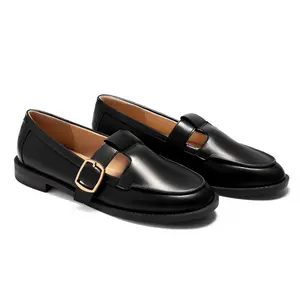 Coutgo Womens Slip On Loafers T-Strap Closed Round Toe Flats Comfortable Work Business Dress Shoes
